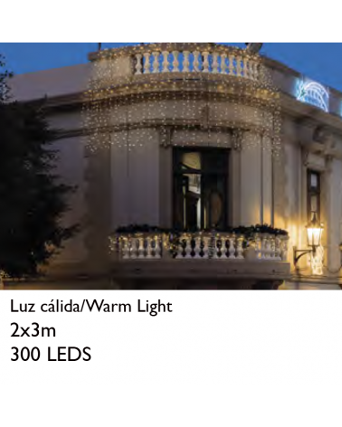 LED curtain 2x3m Leds warm white, white cable, splicable and suitable for outdoor use IP65