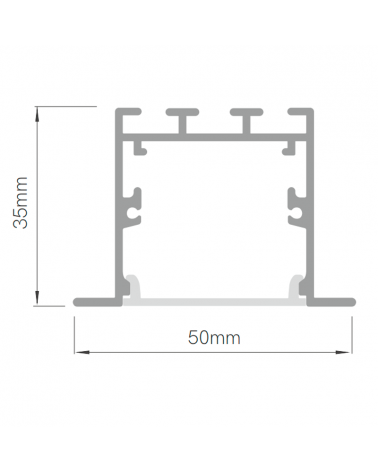 Perfil de aluminio empotrable LED 54W 5000K 169cms 3,5x 5cm difusor opal personalizable negro on/off