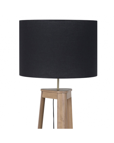 Lampara de pie 160cm estructura de madera pantalla negra algodón 60W E27