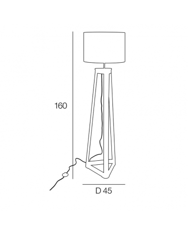 Lampara de pie 160cm estructura de madera pantalla negra algodón 60W E27