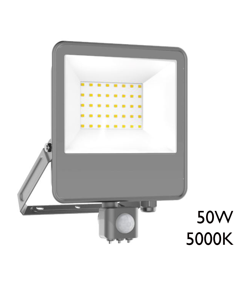 Proyector de exteriores 50W IP65 5000K Gris con Sensor de movimiento