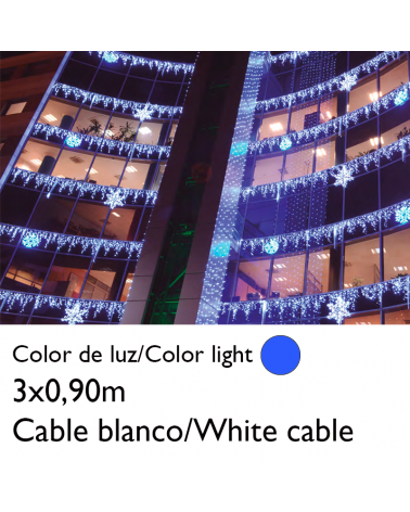 Connectable 3x0.9m LED curtain icicle ice effect blue, white cable, with 174 LEDs flashing IP65 suitable for outdoor