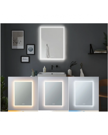 Anti-Fog LED mirror vertical rectangular 80x60cm Illuminated IP44 system without fogging 22W CCT Switch 2700K/4000K/6500K