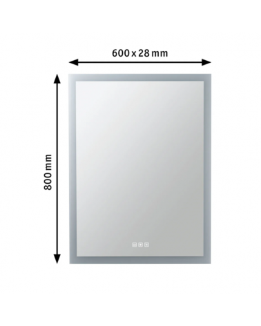 Espejo LED rectangular vertical 80x60cm sin empañamiento IP44 22W CCT Switch 2700K/4000K/6500K