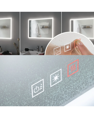 Anti-Fog LED mirror vertical rectangular 80x60cm Illuminated IP44 system without fogging 22W CCT Switch 2700K/4000K/6500K