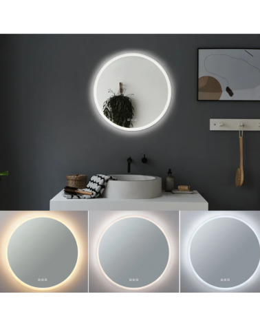 Round LED mirror 60cm IP44 fog-free 230V 21W CCT Switch 2700K/4000K/6500K