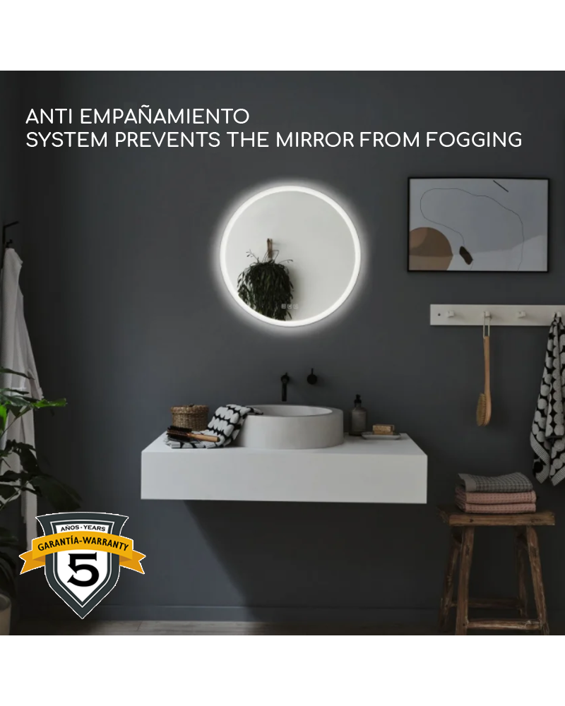 Round LED mirror 60cm IP44 fog-free 230V 21W CCT Switch 2700K/4000K/6500K