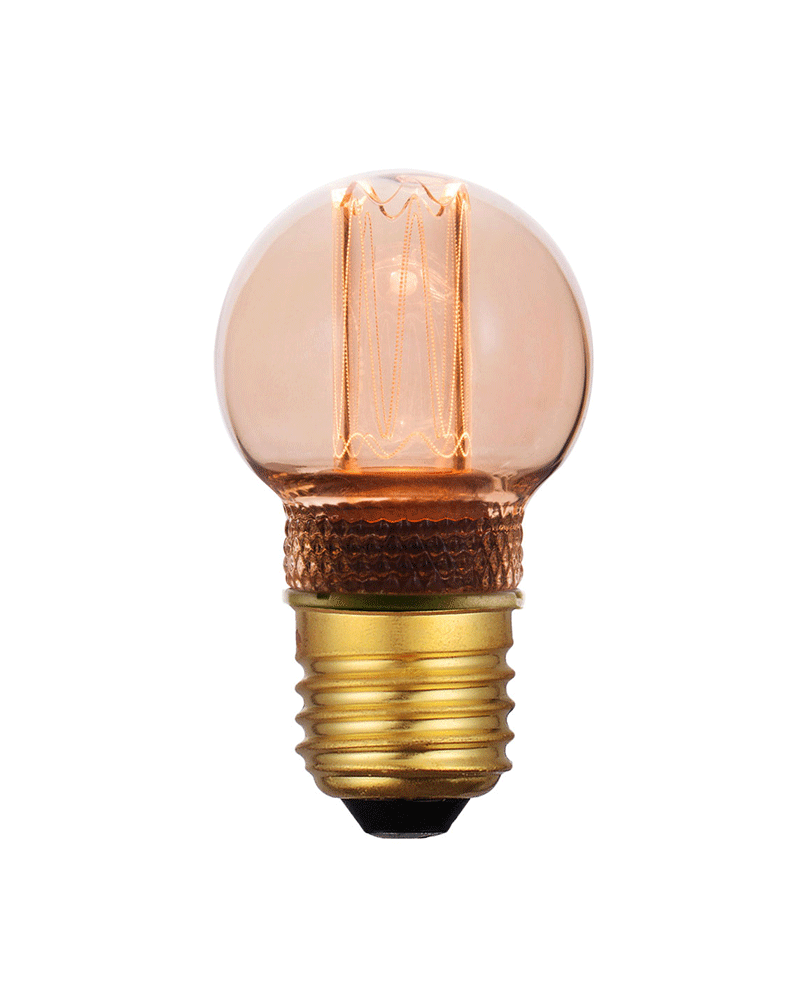 Bombilla Vintage Esférica Ámbar 45mm filamentos Graduable LED Regulable LED E27 2,3W 3600K 70 Lm.