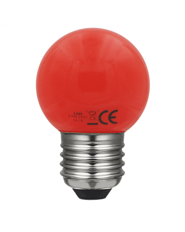 Bombilla Esférica 45mm Color Rojo LED E27 0,9W Roja