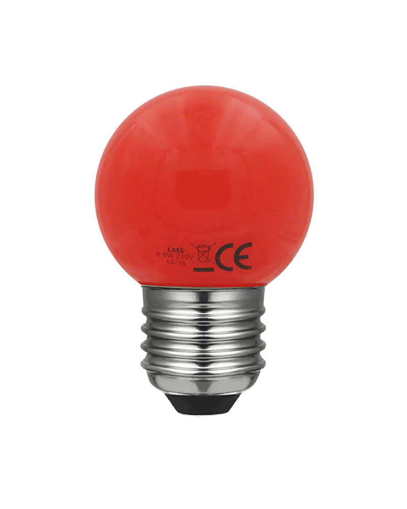 Bombilla Esférica 45mm Color Rojo LED E27 0,9W Roja