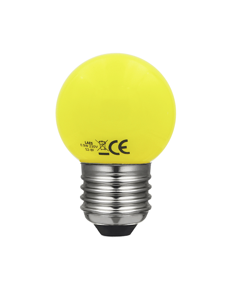 Bombilla Esférica 45mm Color Amarillo LED E27 0,9W