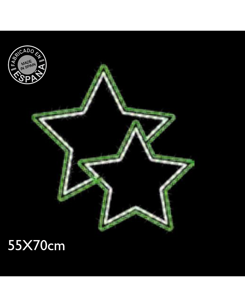 Figura navideña estrella doble 55x70 cms LED luz verde flash luz blanca fría apto para exteriores