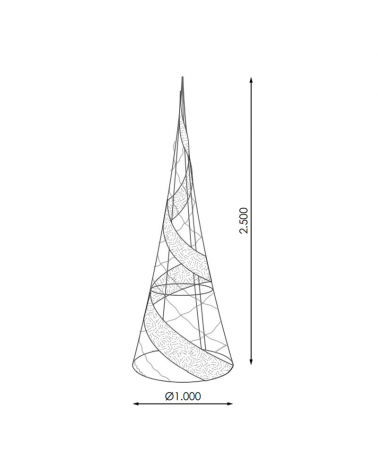 Cono Loop de 2,50m iluminado por Leds blancos efecto flash, tubo luminoso y decorado con tapiz