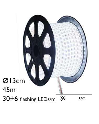 LED rope light (Flexilight) 45 meters,30 leds/m + 6 leds/m flashing with 1.620 leds IP67 230V