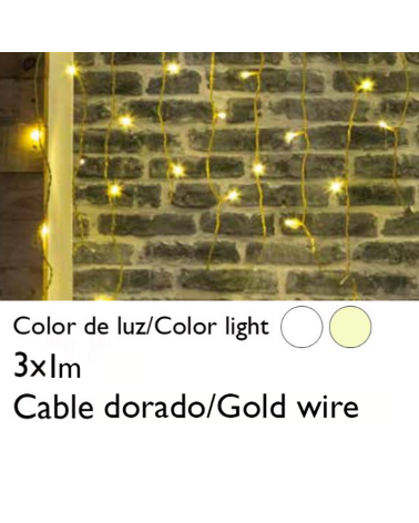 LED curtain 3x1m ice effect icicle stalactite, spliceable gold cable with 102 leds for indoor use