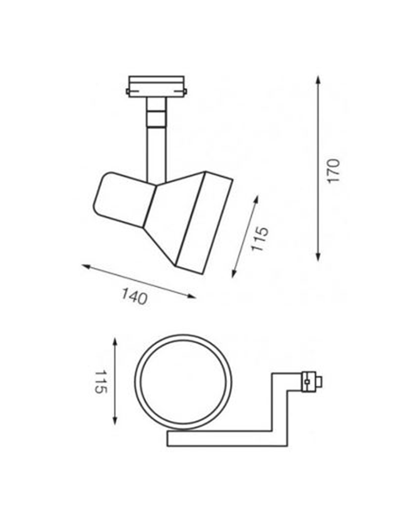 Foco de carril 11,5cm de diámetro de aluminio E27 bifásico