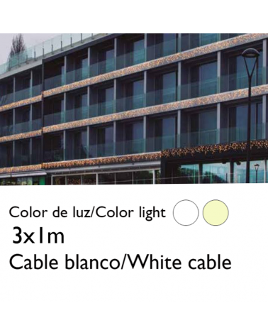 Cortina de LEDs 3x1m efecto hielo icicle estalactita, cable blanco empalmable con 102 leds flashing IP65 apta para exterior