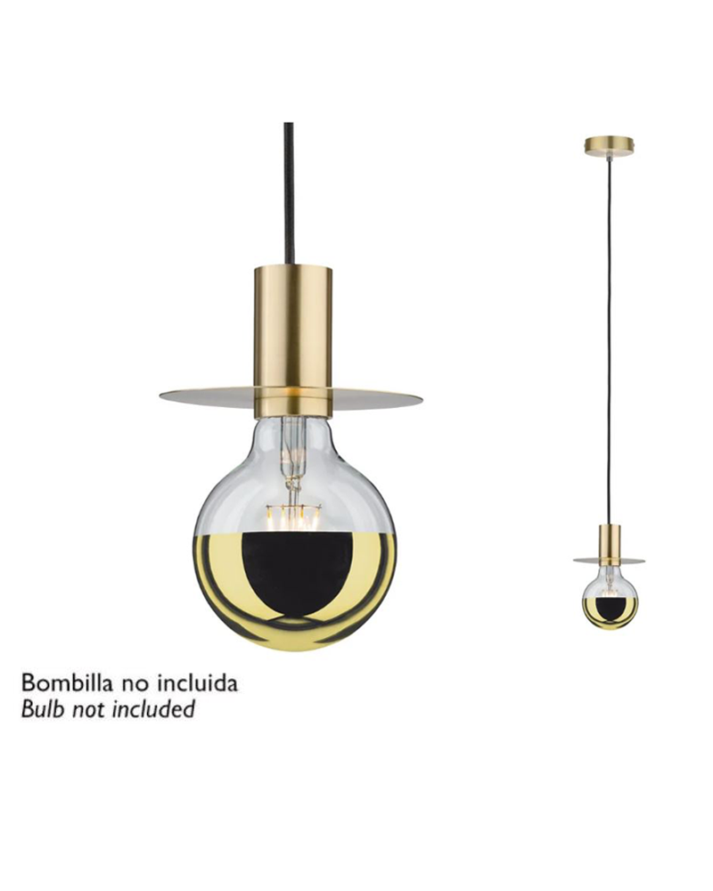 Metal cylinder Pendant with brass finish textile cable 60W E27