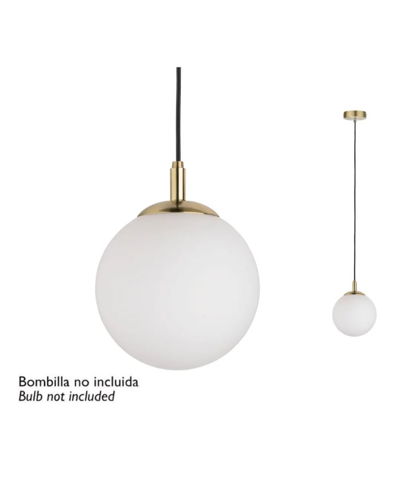 Ceiling lamp 20cm with sphere-shaped glass lampshade and brass finish metal support 20W E27