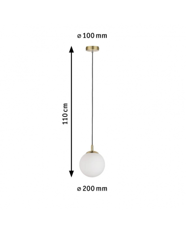 Ceiling lamp 20cm with sphere-shaped glass lampshade and brass finish metal support 20W E27