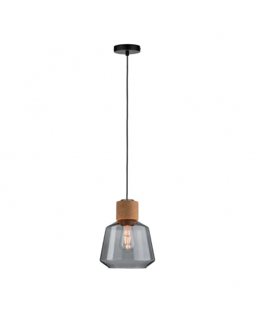 Ceiling lamp 20.8cm diameter with shade in smoked glass and black metal and cork 20W E27