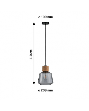 Ceiling lamp 20.8cm diameter with shade in smoked glass and black metal and cork 20W E27