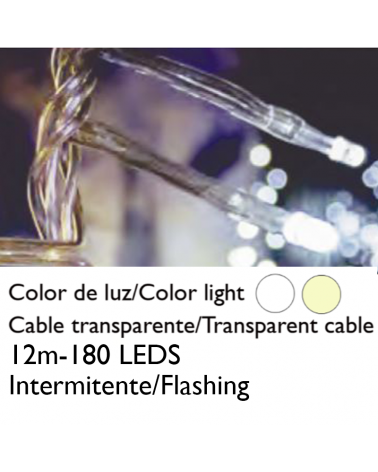 Guirnalda 12m y 180 LEDs intermitente cable transparente para interior