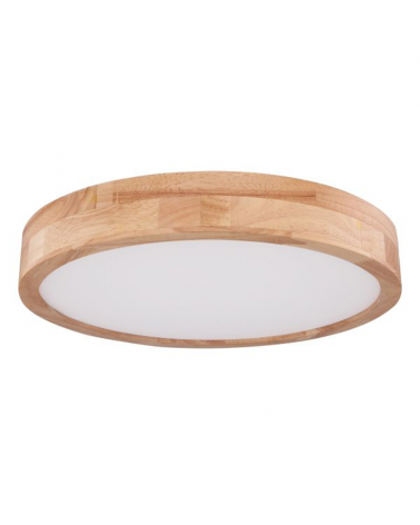 LED ceiling lamp 40cm in metal, white and wood finish, 24W CCT Switch 3000K-6000K