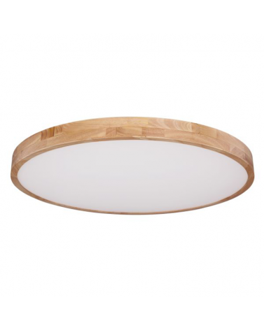 LED ceiling lamp 80cm in metal, white and wood finish, 60W CCT Switch 3000K-6000K