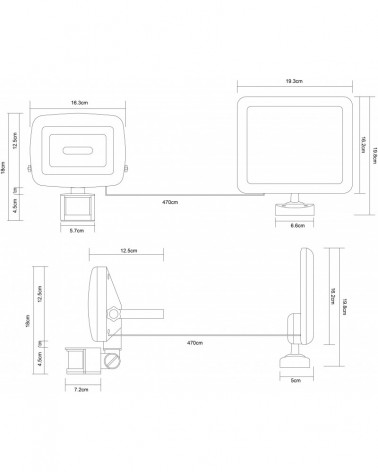 Foco solar pequeño 16,5cm LED 500Lm 3500K detector de movimiento con placa regulable IP44 cable de 4,7m