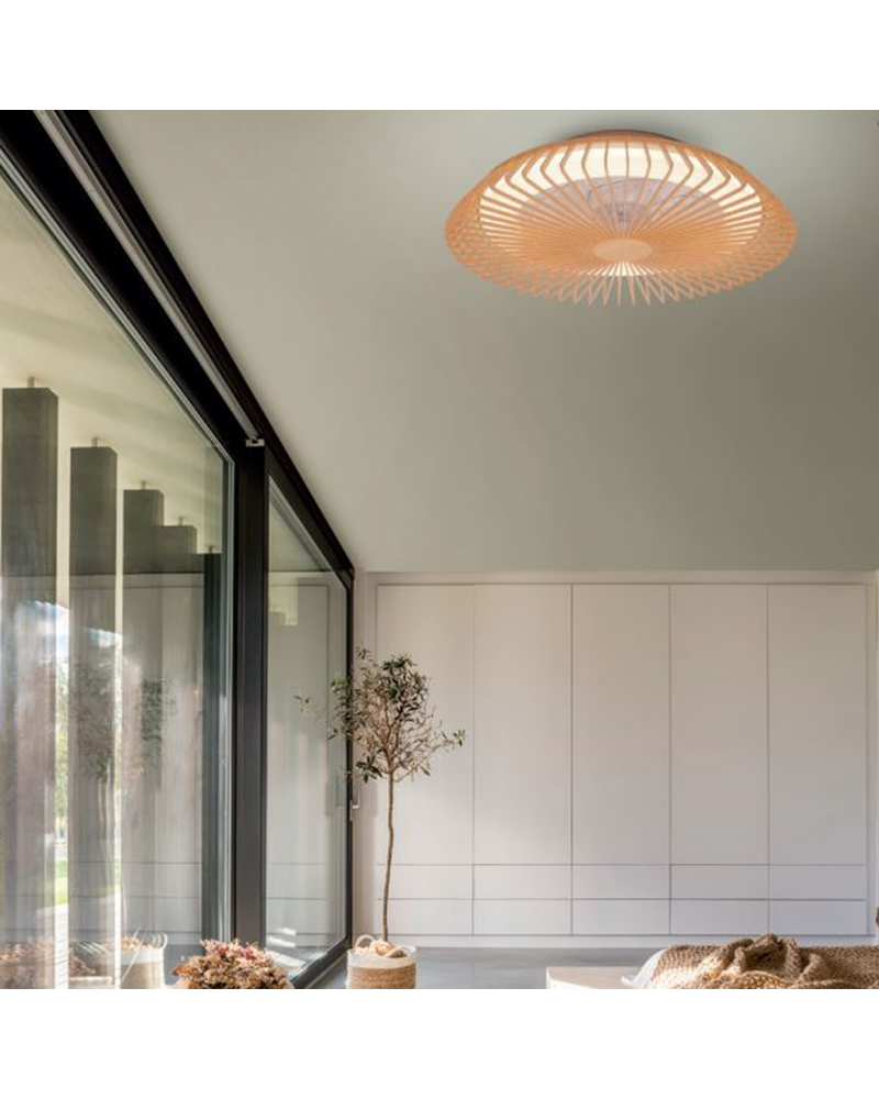Ventilador de techo inteligente madera y negro 35W Ø65cm plafón LED 70W  control remoto luz REGULABLE y App