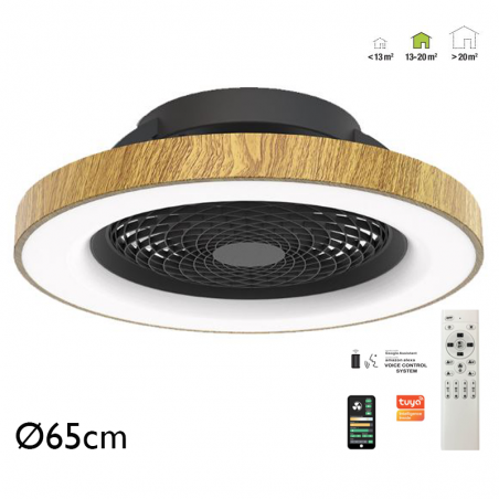 Wood and black smart ceiling fan 35W Ø65cm LED ceiling light 70W remote control DIMMABLE light and App