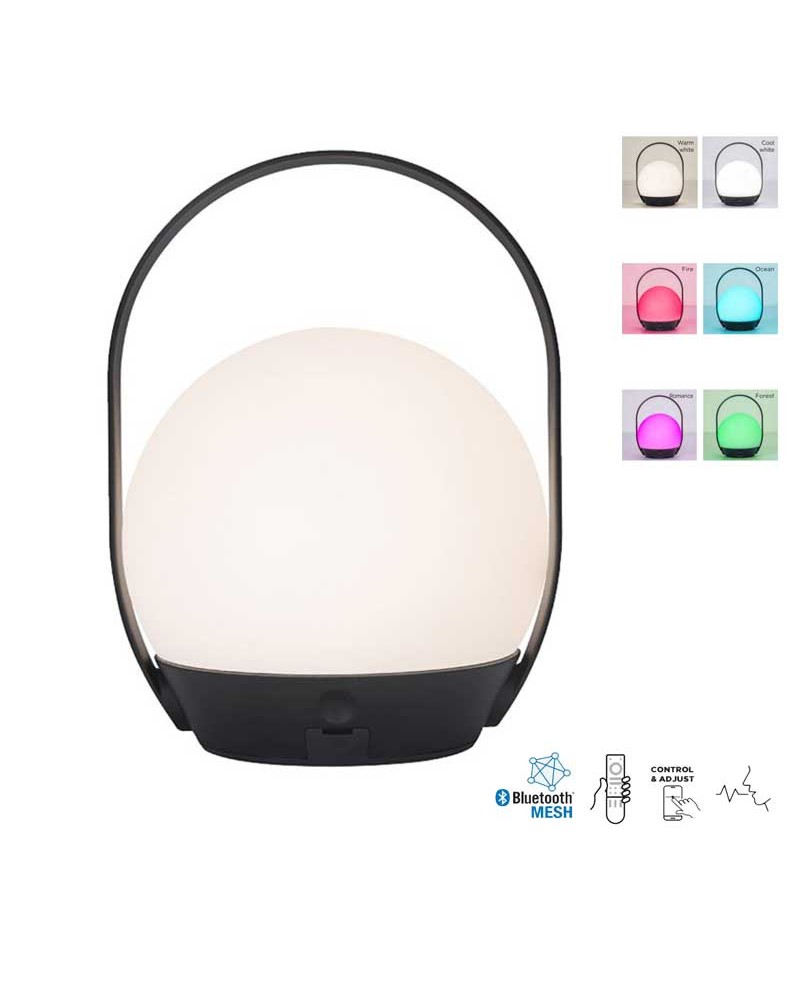 Portable LED lamp 3.3W black finish 22.3cm IP54 voice control RGB CCT 2700K-6500K