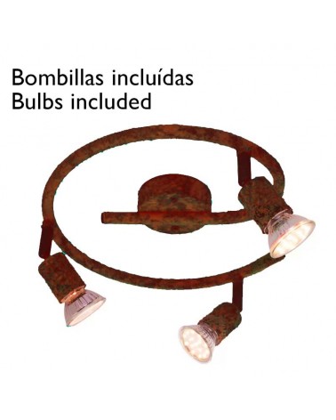 Circular ceiling lamp 28cm rustic brown oxide with 3 oscillating spotlights 3xGU10 LED bulbs included