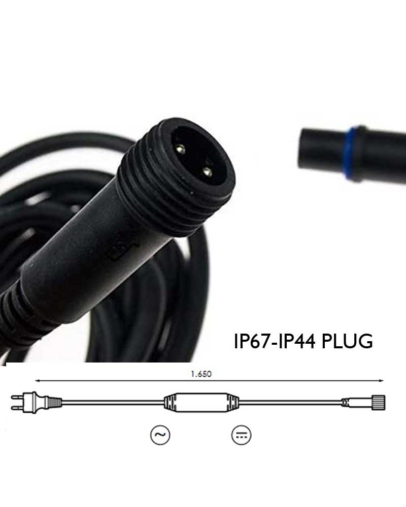 Cable alimentación 165cms negro 230V para guirnaldas LED IP67 (incluye rectificador led)