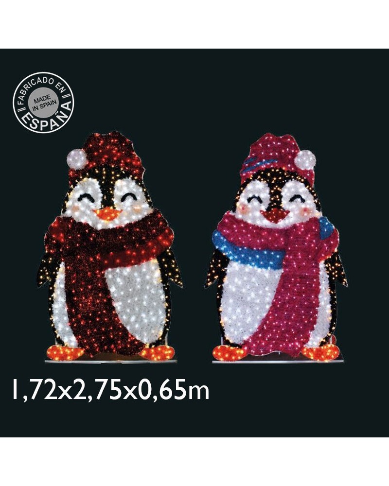 Set 2 pingüinos 3D LED flashing y tapiz colores 2,75x1,72 metros baja tensión 24V 144W IP65