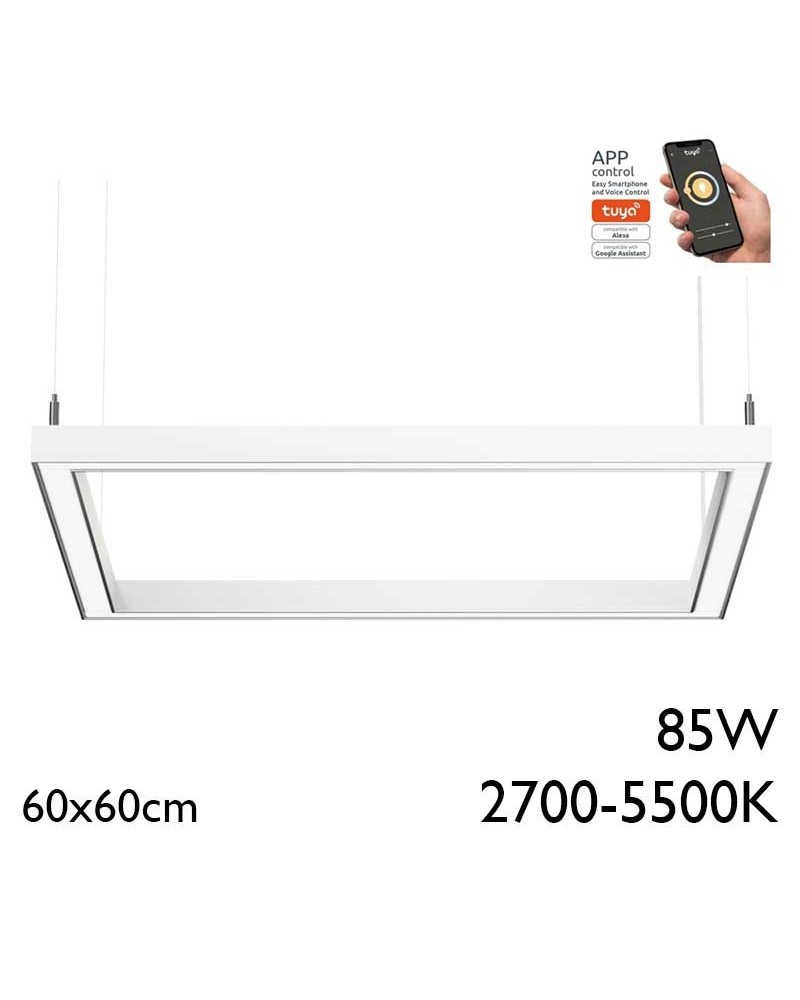 Lámpara de techo cuadrada de 60x60cm LED 85W de aluminio Graduable TUYA 2700K-5500K driver Tuya