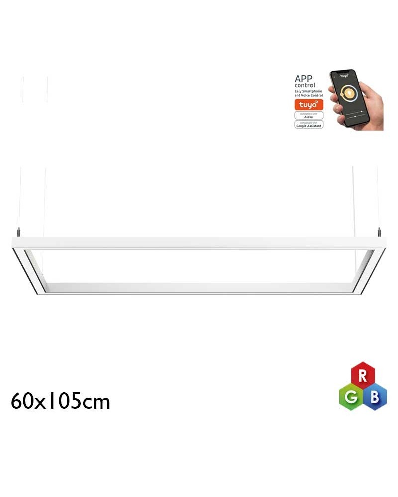 Ceiling lamp square LED 94W 60x105cm aluminum RGB-W Tuya driver