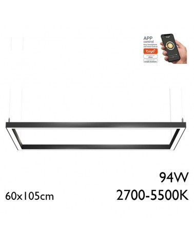 Lámpara de techo rectangular de 60x105cm LED 94W de aluminio Graduable 2700K-5500K driver Tuya