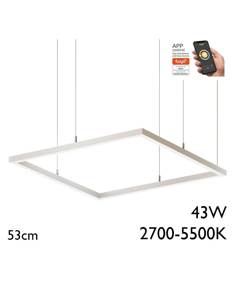 Lámpara de techo cuadrada de 53cm LED 43W de aluminio Graduable 2700K-5500K driver Tuya