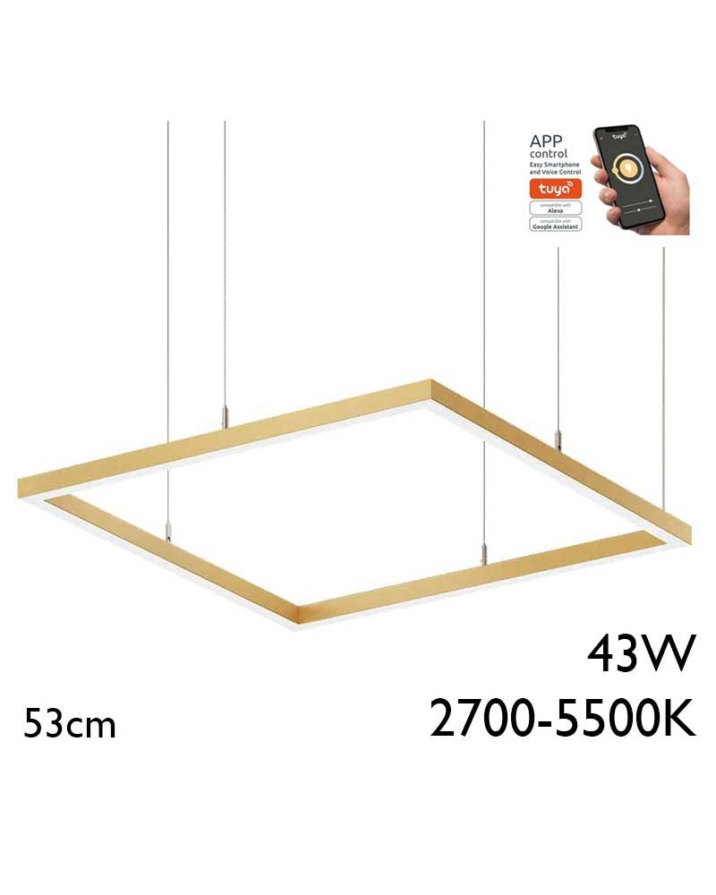 Ceiling lamp LED 43W aluminum gold finish 53cm adjustable 2700K-5500K Tuya driver