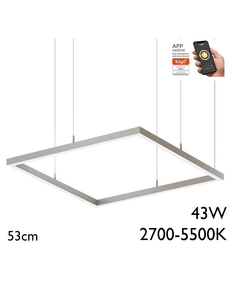 Ceiling lamp LED 43W aluminum silver finish 53cm adjustable 2700K-5500K Tuya driver