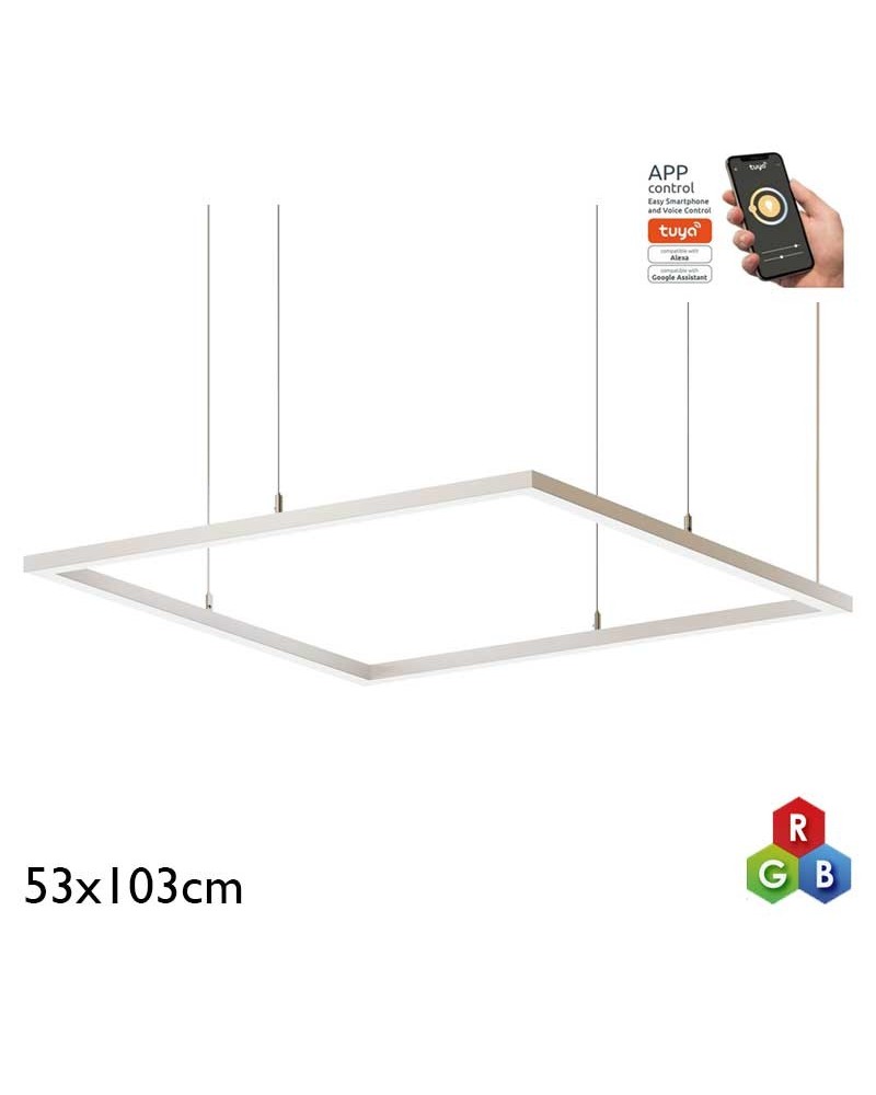 Lámpara de techo rectangular de 53x103cm LED 62W de aluminio RGB-W driver Tuya