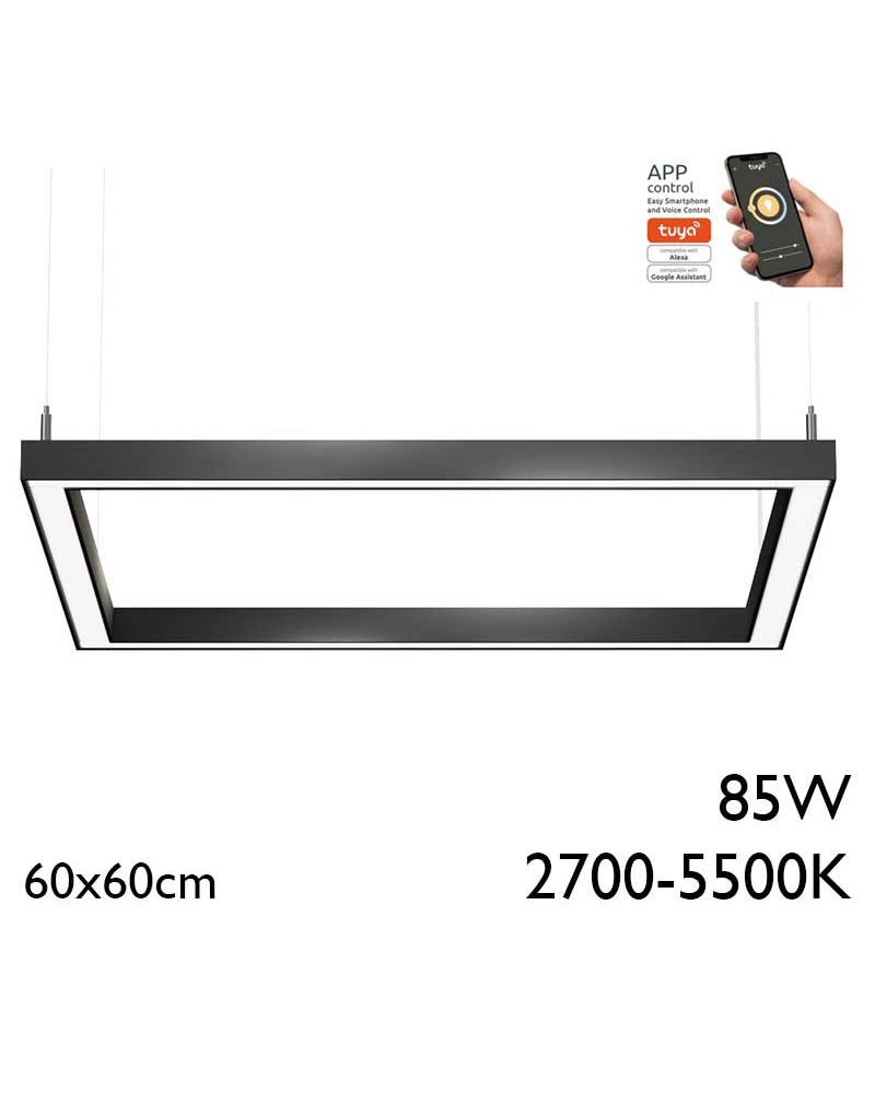 Lámpara de techo cuadrada de 60x60cm LED 85W de aluminio Graduable TUYA 2700K-5500K driver Tuya