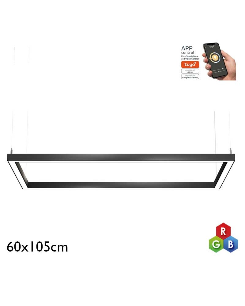 Lámpara de techo rectangular de 60x105cm LED 94W de aluminio RGB-W driver Tuya