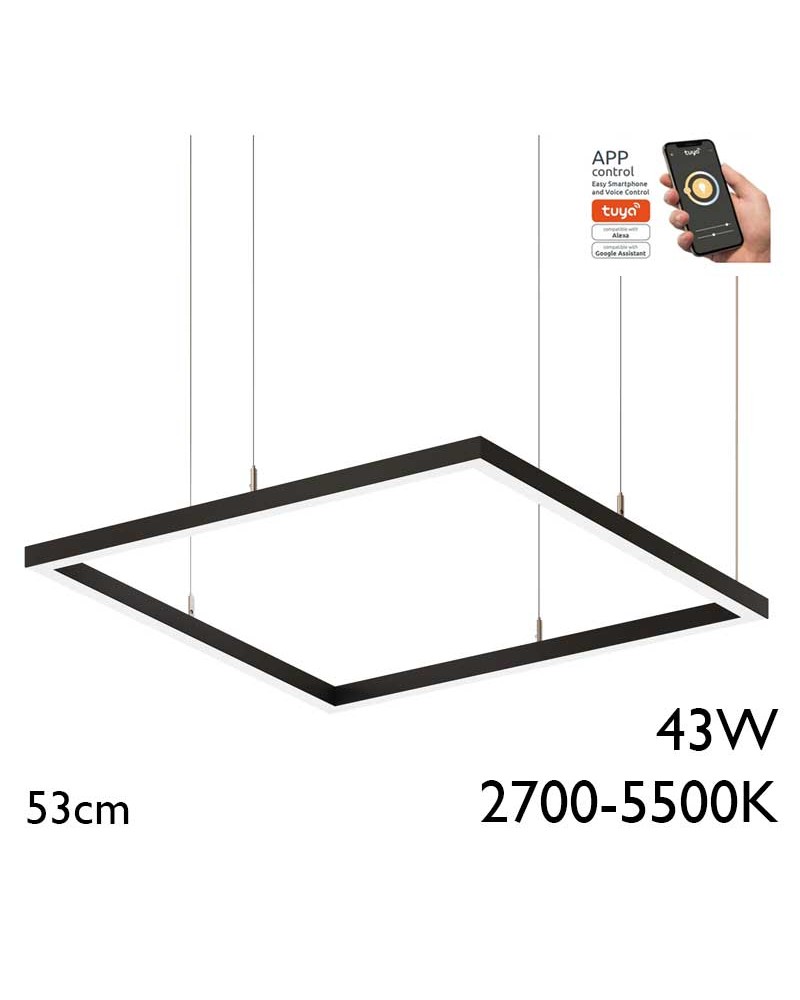 Lámpara de techo cuadrada de 53cm LED 43W de aluminio Graduable 2700K-5500K driver Tuya