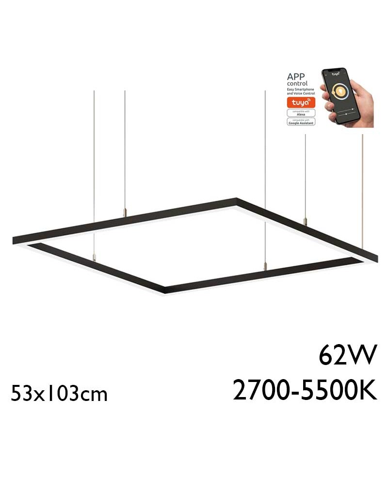 Ceiling lamp LED 62W Aluminum 53x103cm Adjustable 2700K-5500K Tuya driver