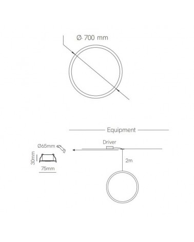 Lámpara de techo de 70cm LED 44W de aluminio Graduable 2700K-5500K driver Tuya