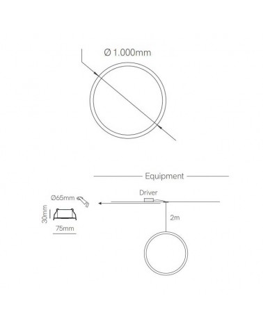 Lámpara de techo de 100cm LED 63W de aluminio Graduable 2700K-5500K driver Tuya