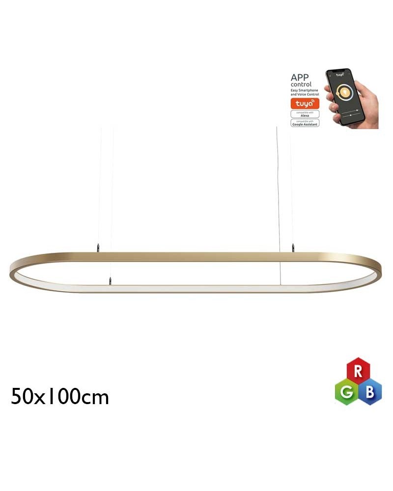 Lámpara de techo de 50x100cm LED 56W de aluminio acabado dorado mate RGB-W driver Tuya